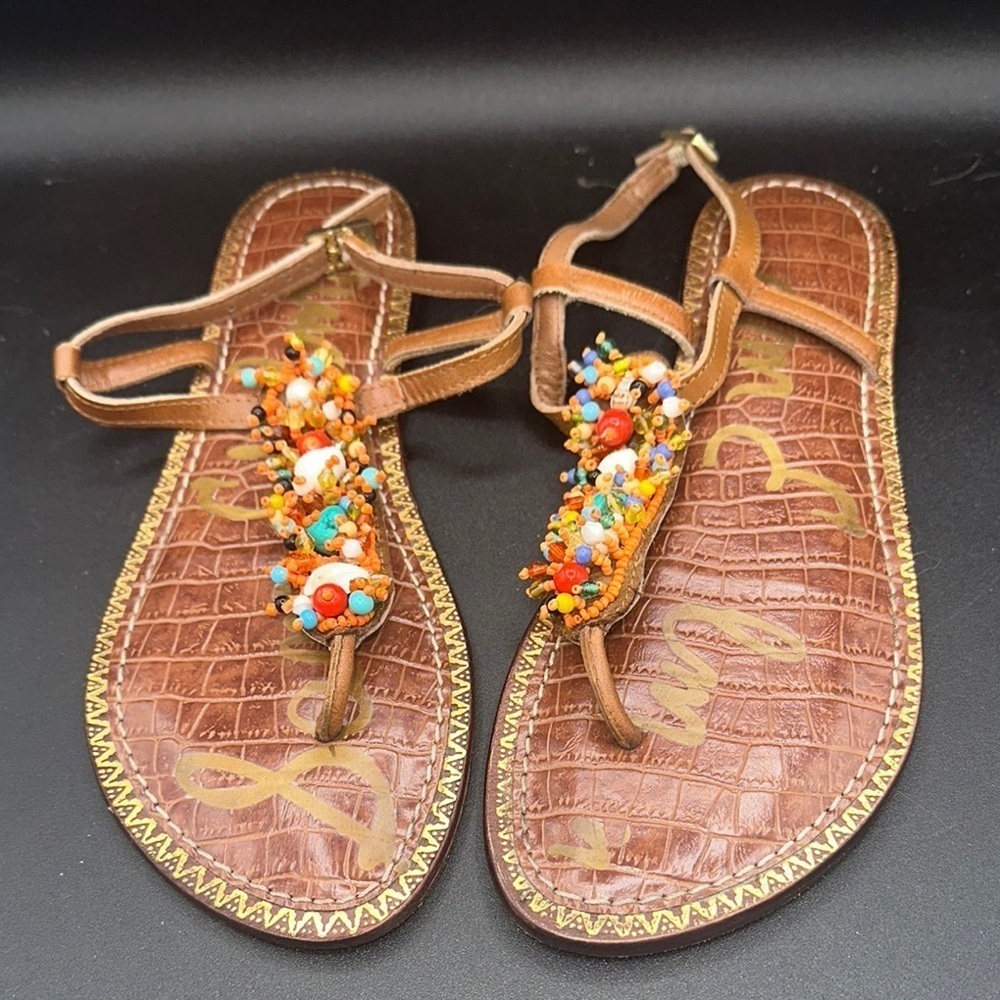 Sam Edelman Gabrielle Beaded Thong  Orange Multi T-Strap Sandals size 8